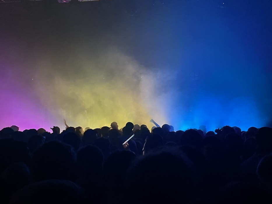 Colorful concert stage with performers