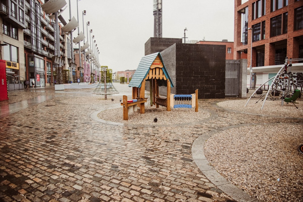 a children's play area in the middle of a city