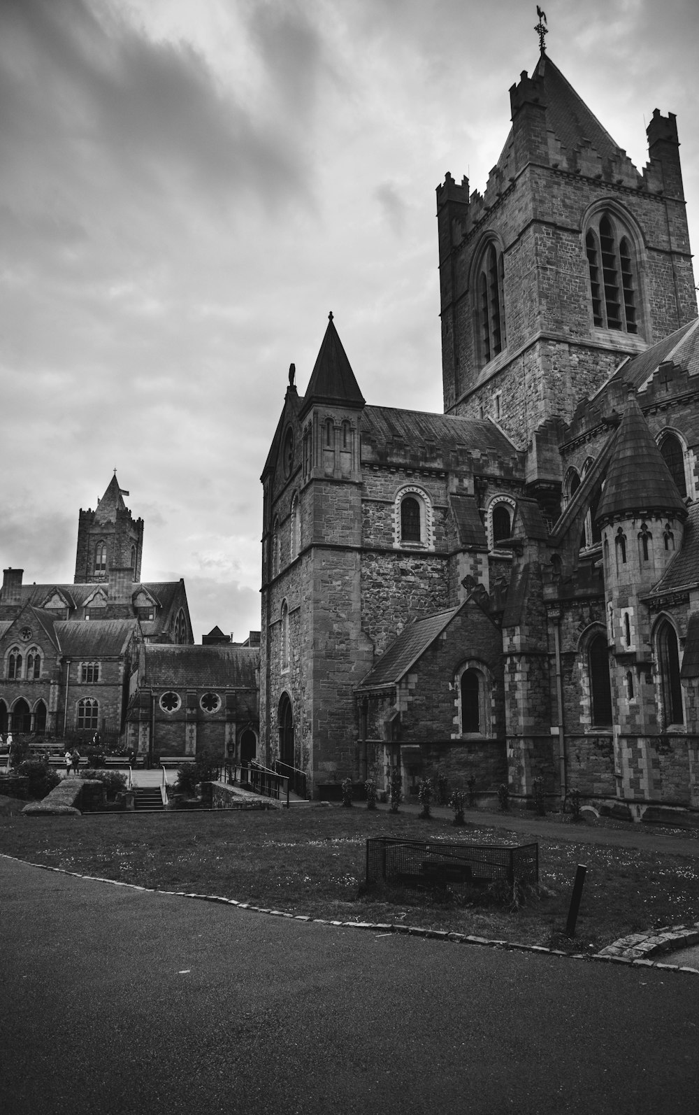 a black and white photo of an old church