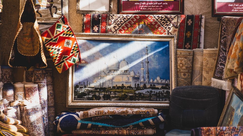 a picture of a picture of a mosque in a shop