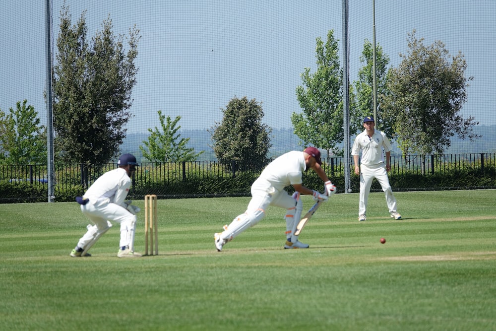 a group of men playing a game of cricket