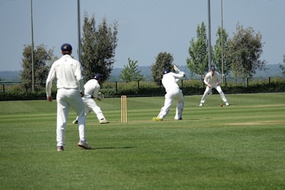 a group of men playing a game of cricket
