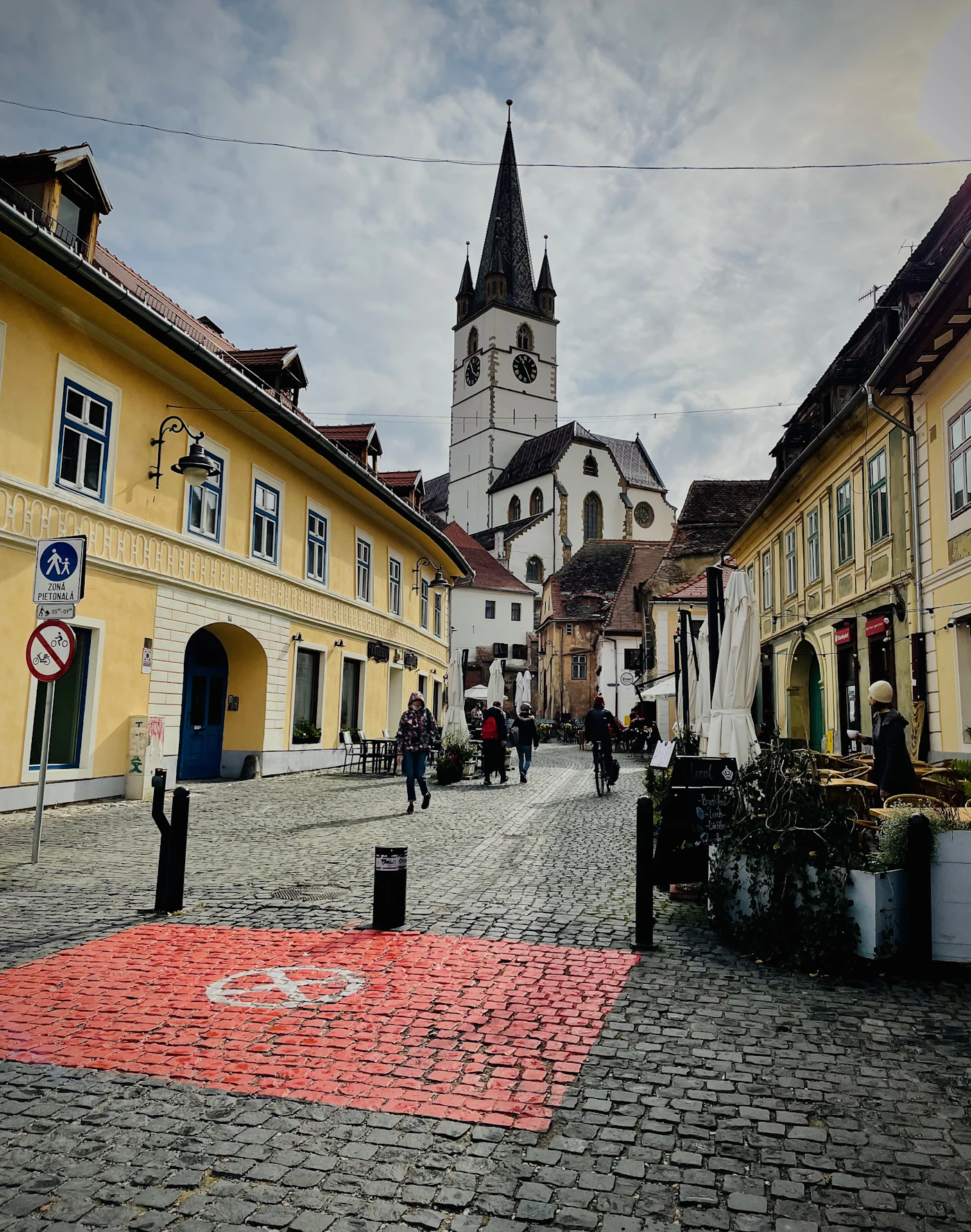 Cobbled street in the old town of Sibiu