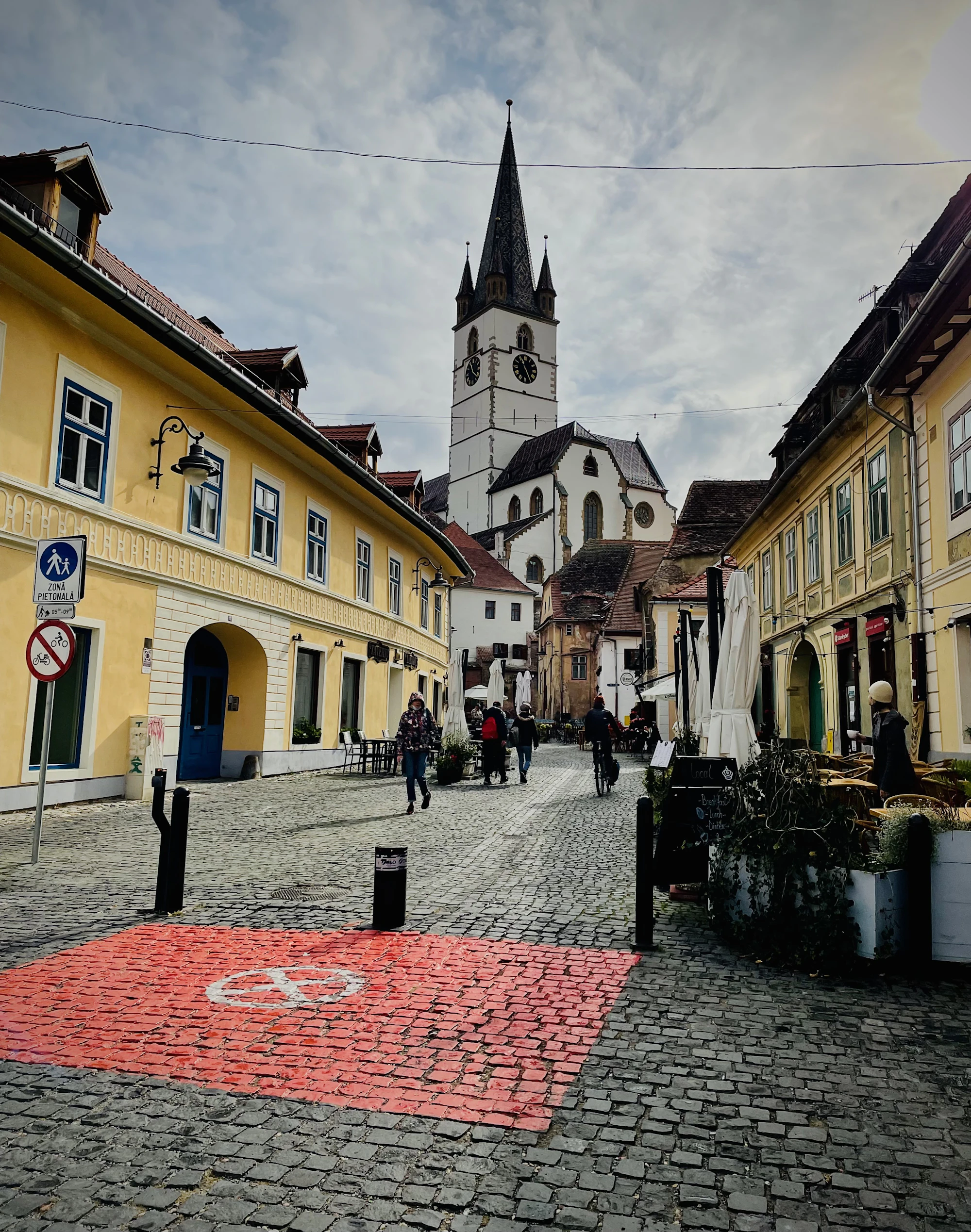 Cobbled street in the old town of Sibiu