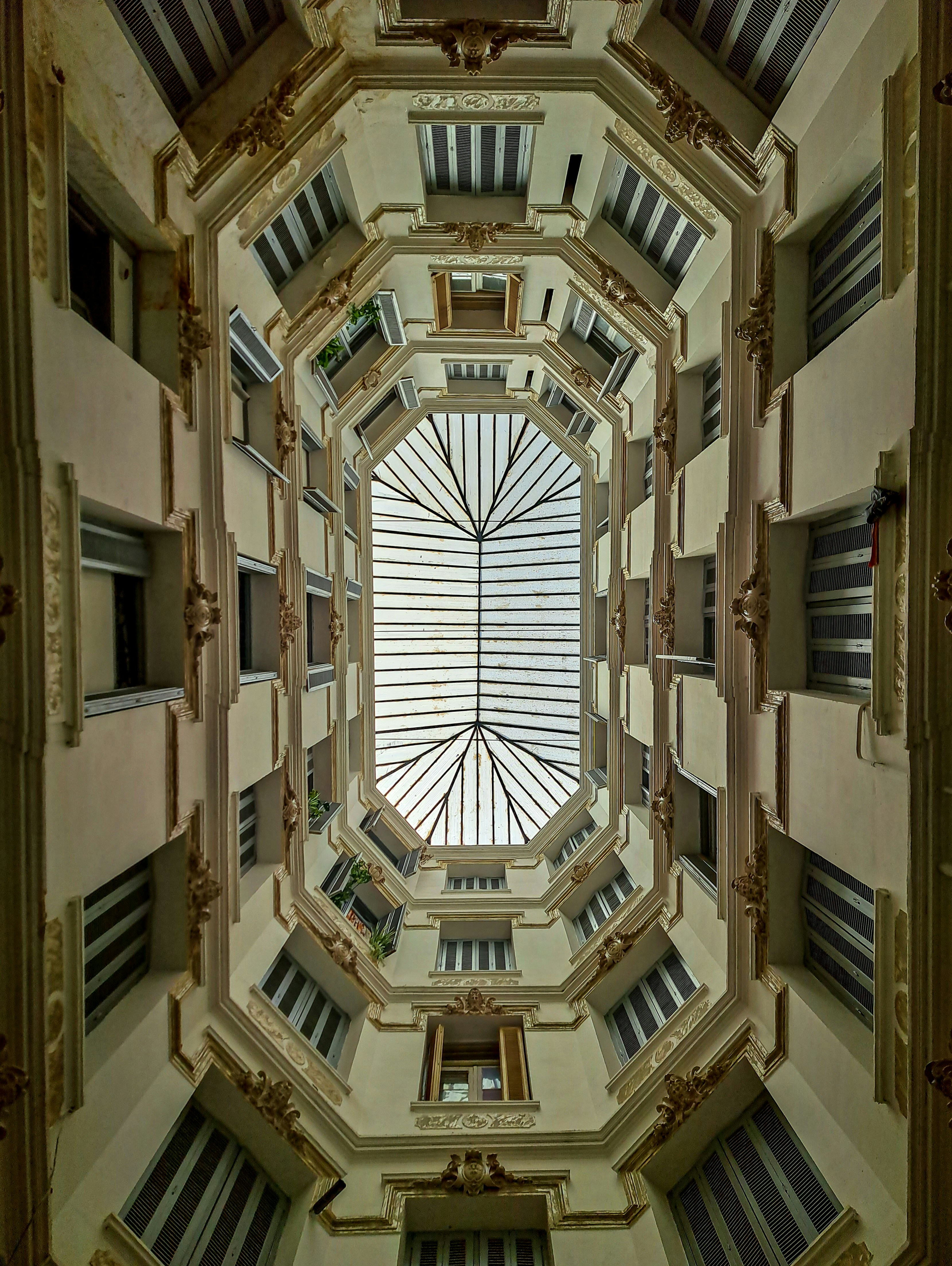 a view of the ceiling of a building