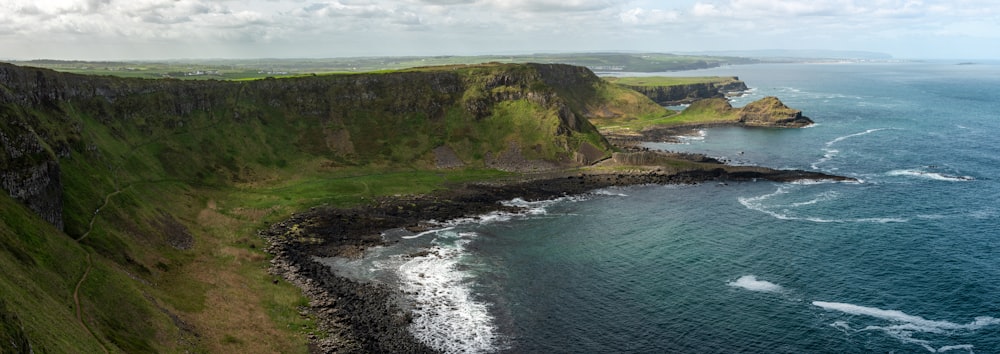 an aerial view of the cliffs and the ocean