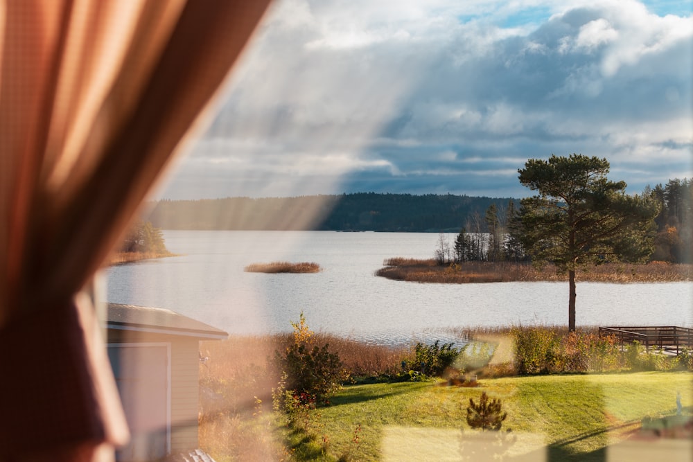 a view of a lake through a window