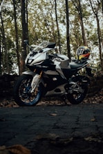 a motorcycle parked on the side of the road