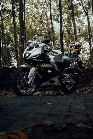 a motorcycle parked on the side of the road