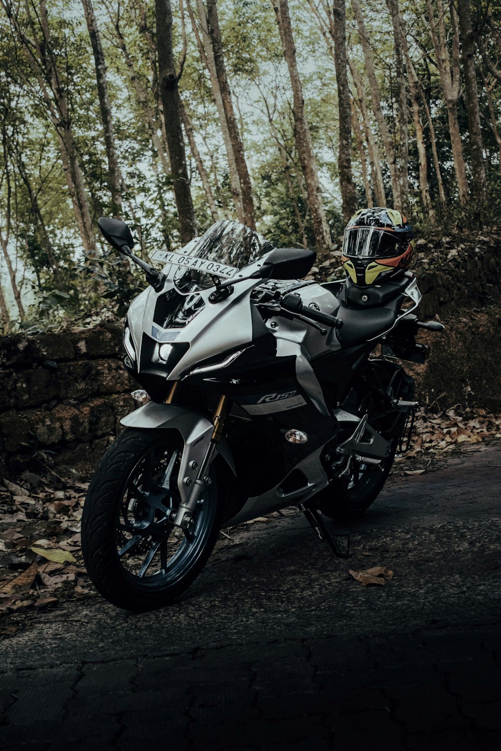 a motorcycle parked on the side of the road