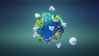 a low - poly model of the earth with trees and clouds