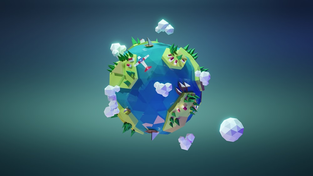 a low - poly model of the earth with trees and clouds