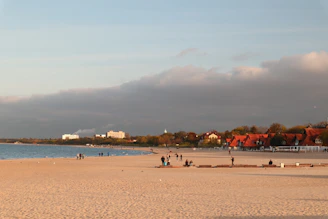 A vibrant image of happy travelers exploring a sunny beach with suitcases and smiles.