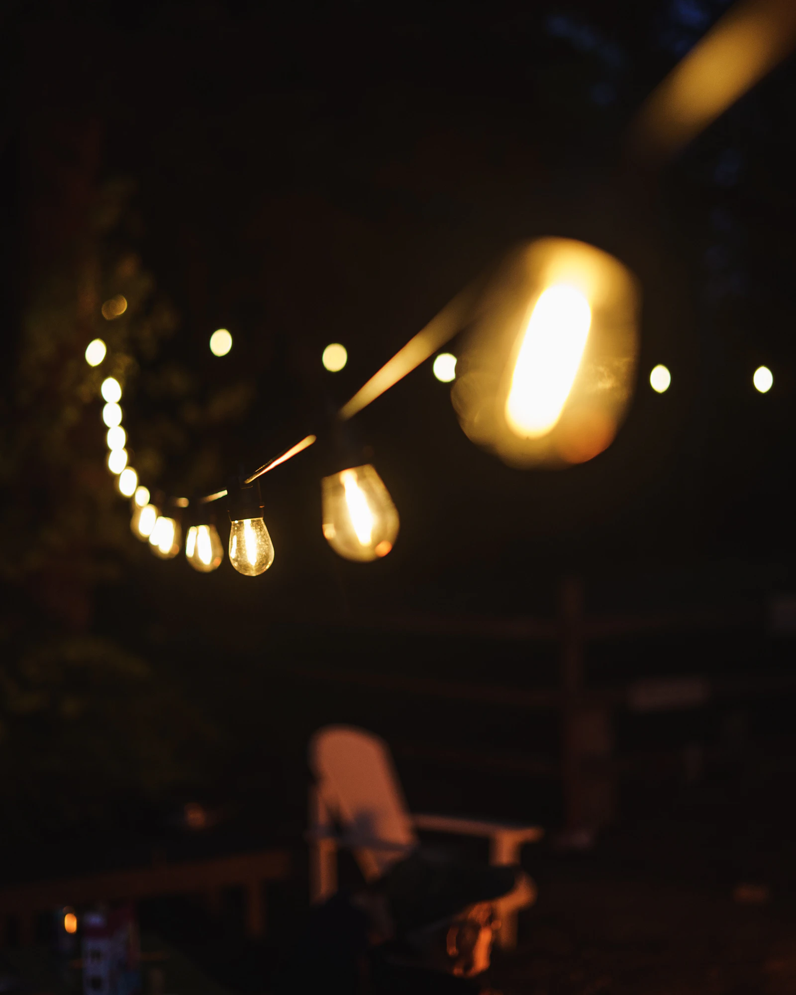 Placeholder for The Drasco Campsite: String lights at twilight