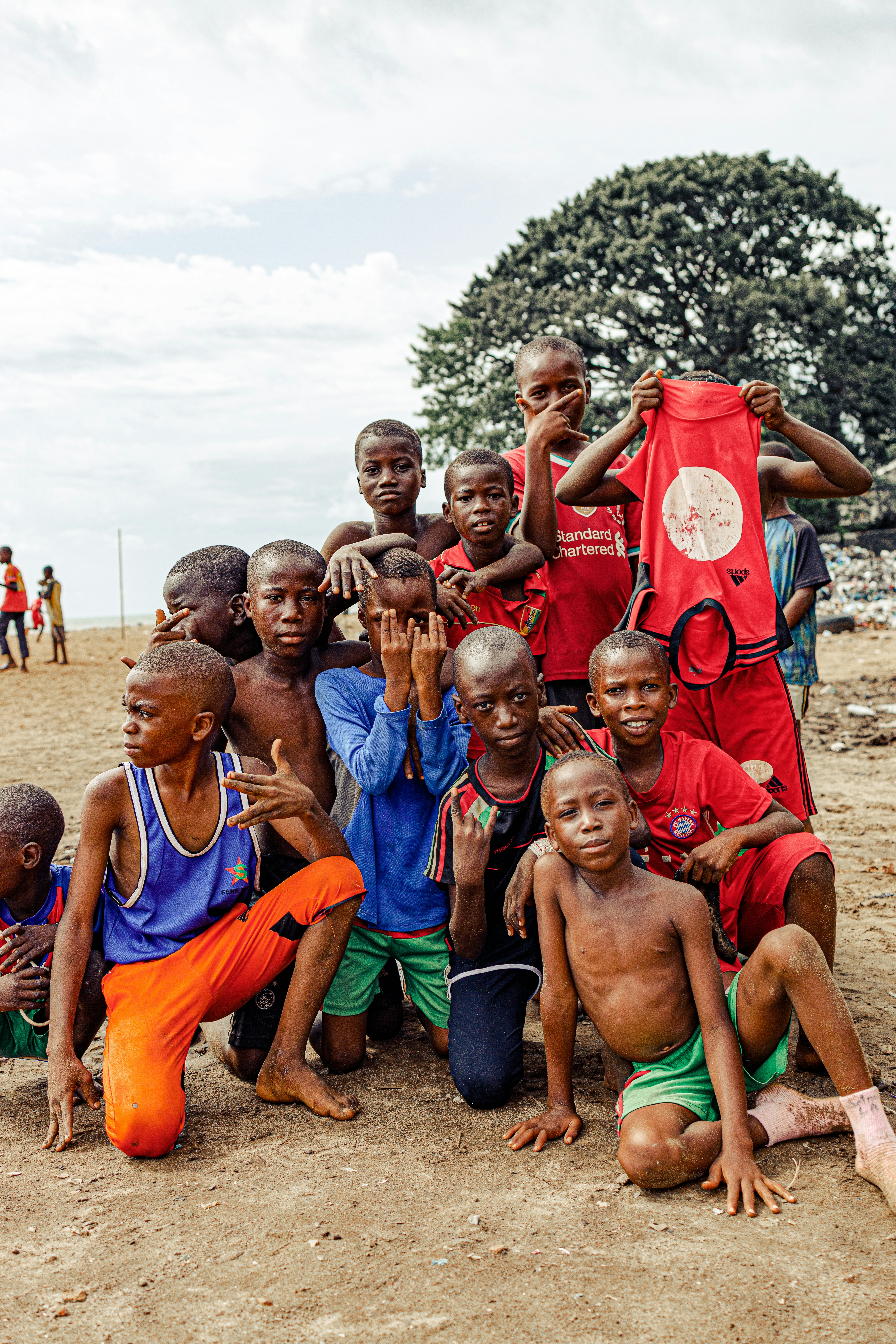 Kids football  team at the beach in Conakry, Guinea