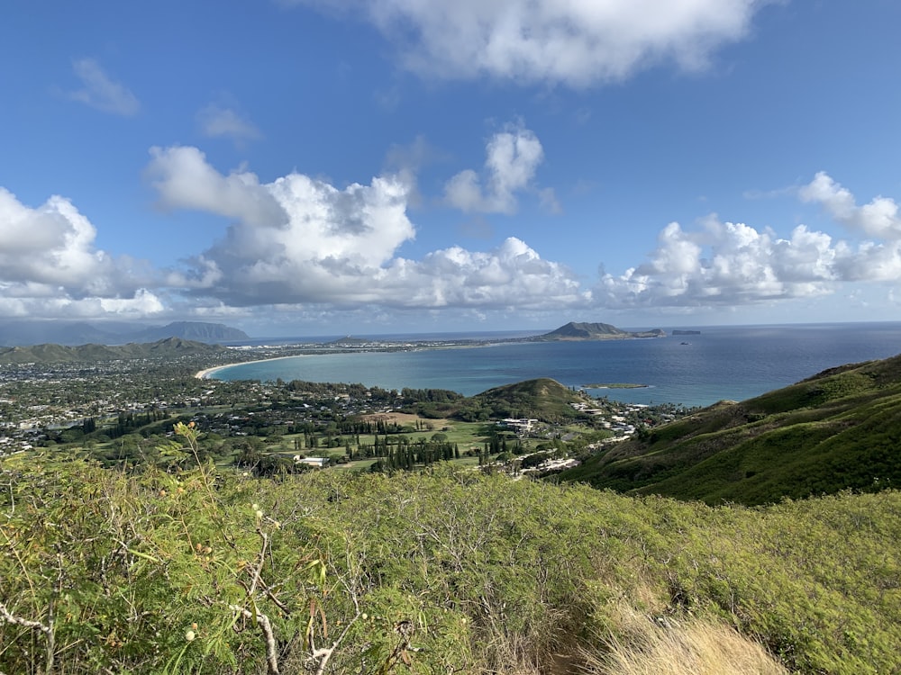 Una vista dell'oceano da una collina