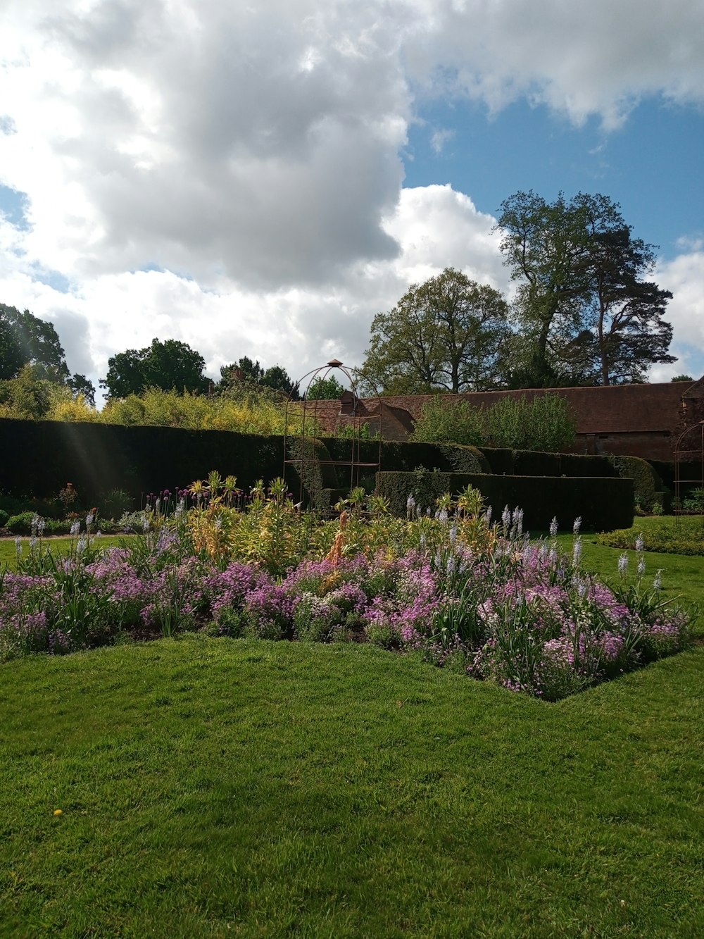 a lush green field filled with lots of flowers