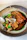 A beautifully plated individual frozen meal just taken out of the combined oven.