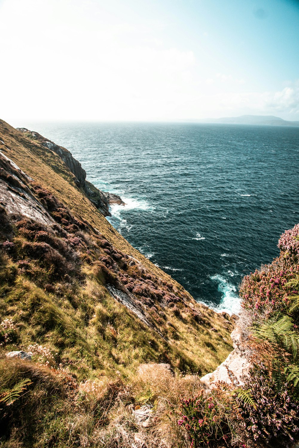 a view of a body of water from the top of a hill