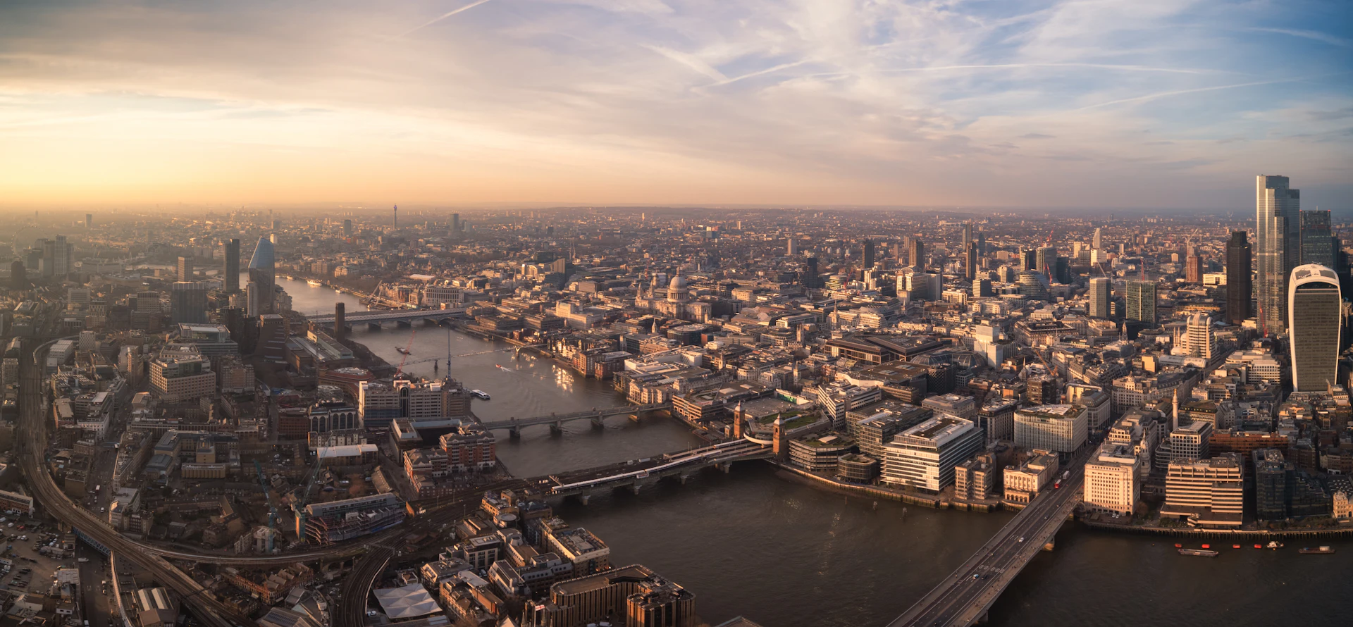 An aerial view of London and the Thames