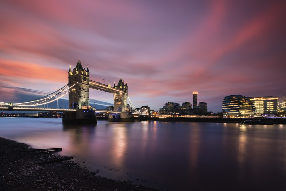a long exposure shot of the tower bridge in london