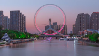 a ferris wheel in the middle of a city