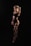 A female model poses confidently in minimal black clothing against a dark background, highlighting her features and form.