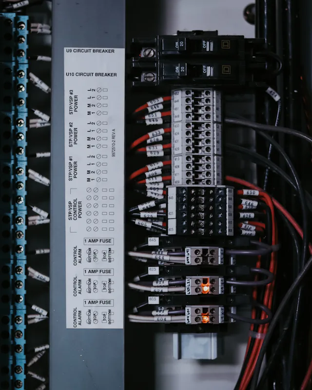 Close-up of home electrical wiring during a residential service visit