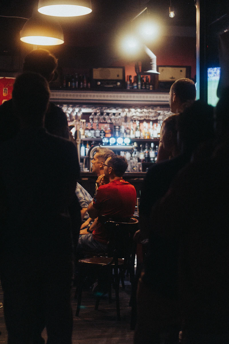Friends gathered at a brewery trivia night event
