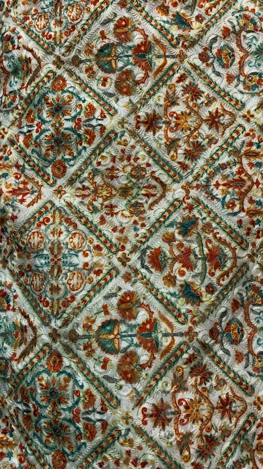 a close up view of a multicolored area rug