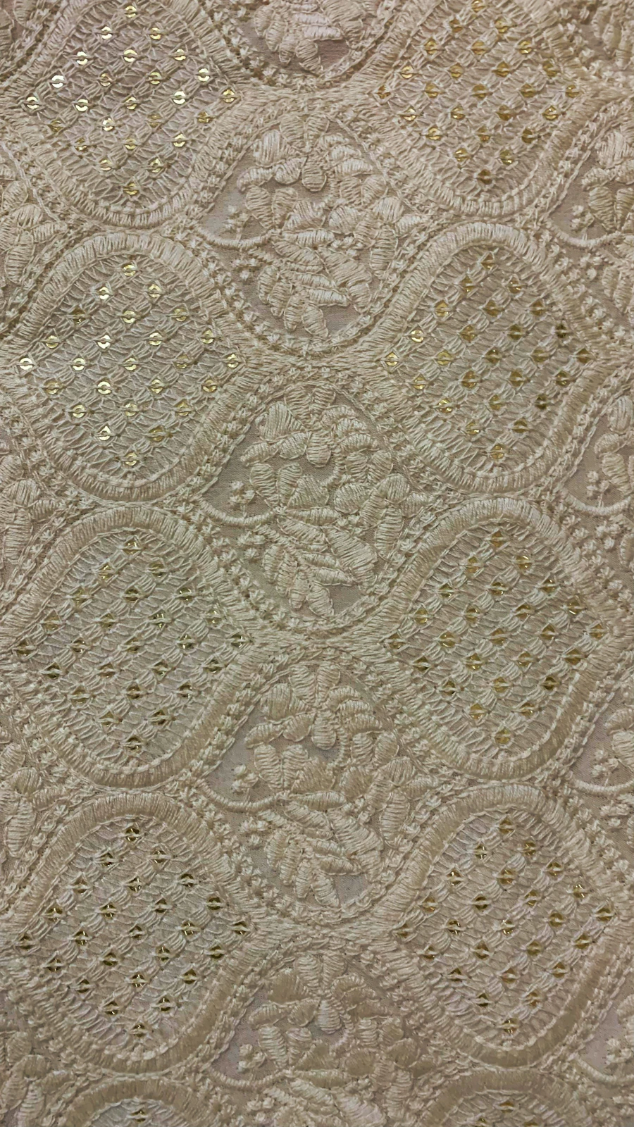 Ivory chikankari embroidery close up