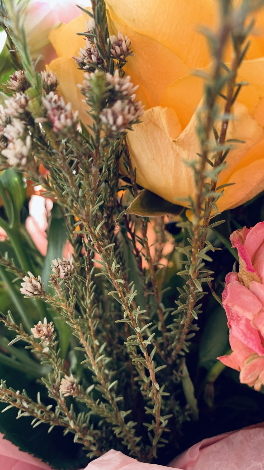 a close up of a bouquet of flowers