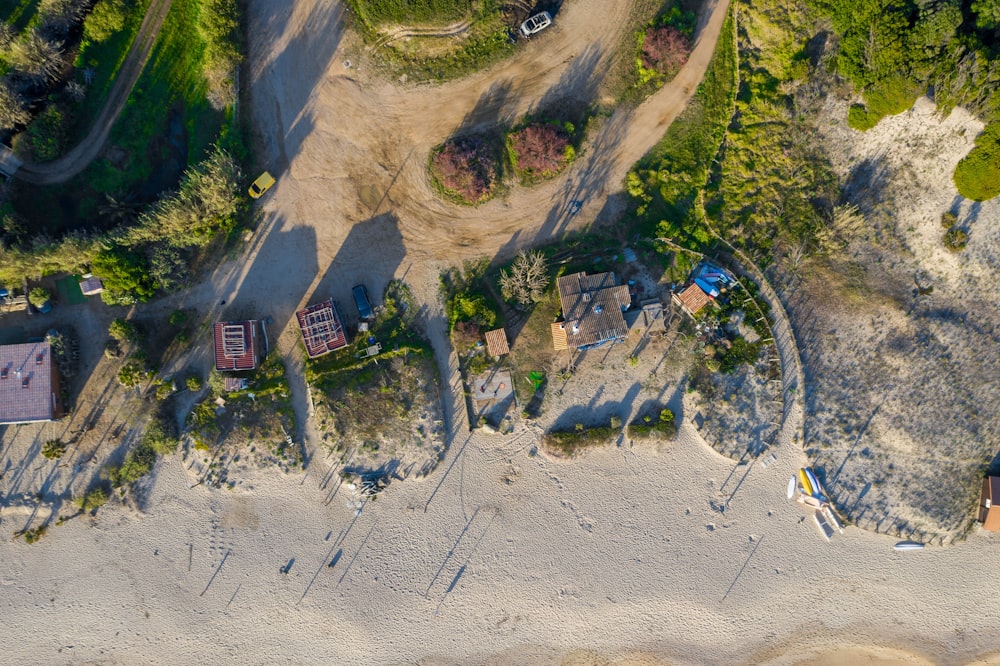 a bird's eye view of a sandy beach