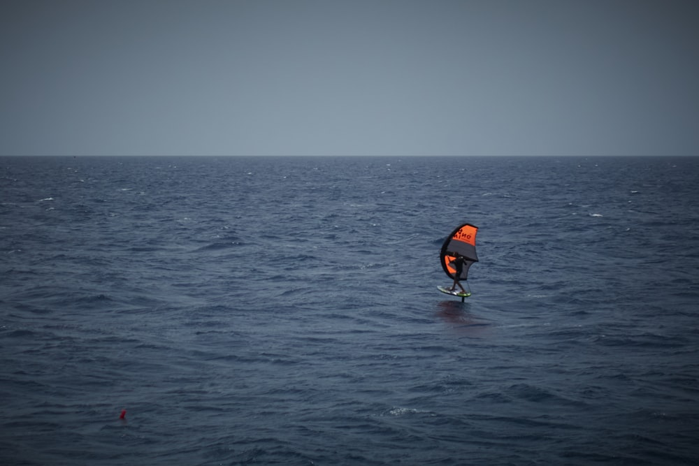 a person on a surfboard in the middle of the ocean