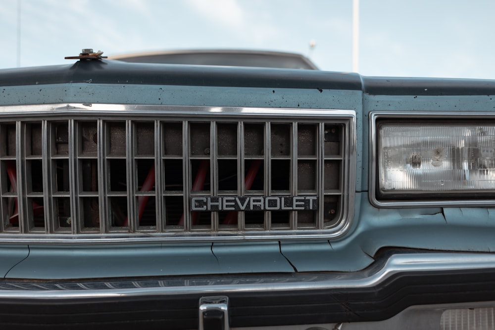 a close up of the grille of a car