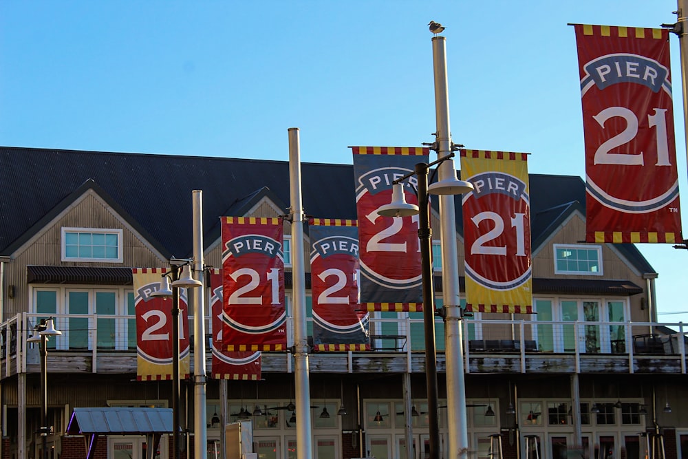 a number of signs in front of a building