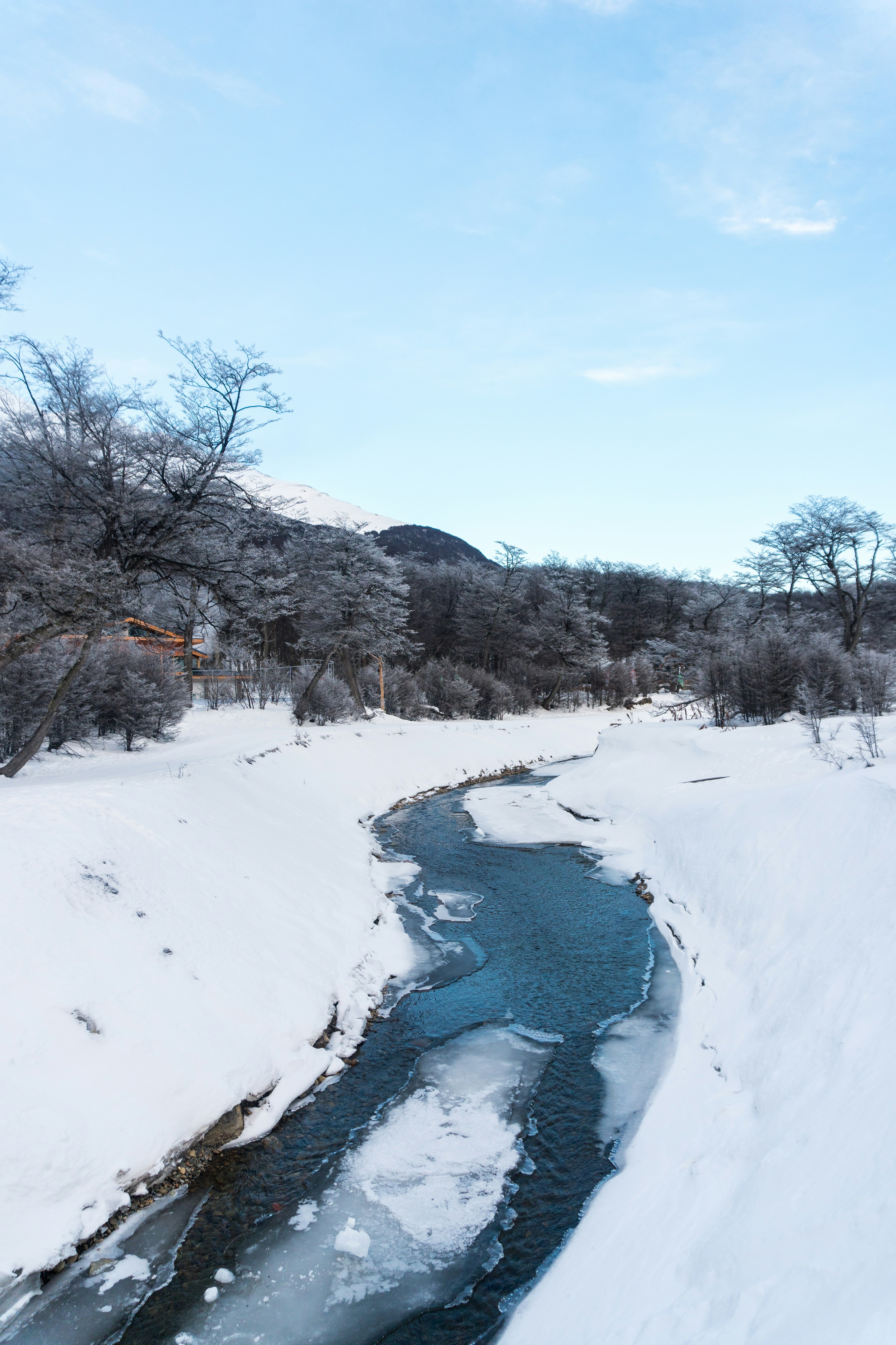 a river running through a snow covered forest