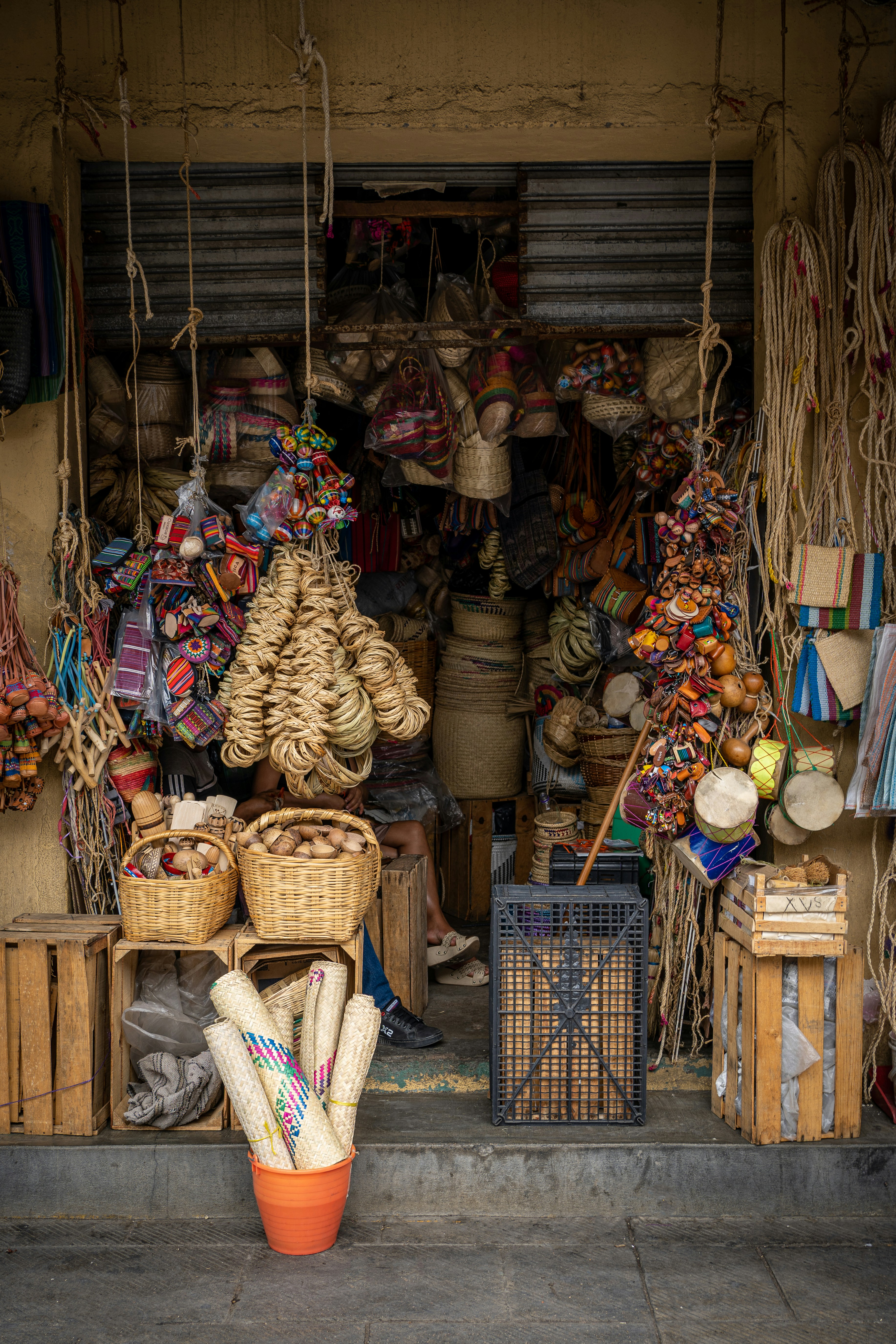 Storefront selling baskets in Oaxaca, Mexico.