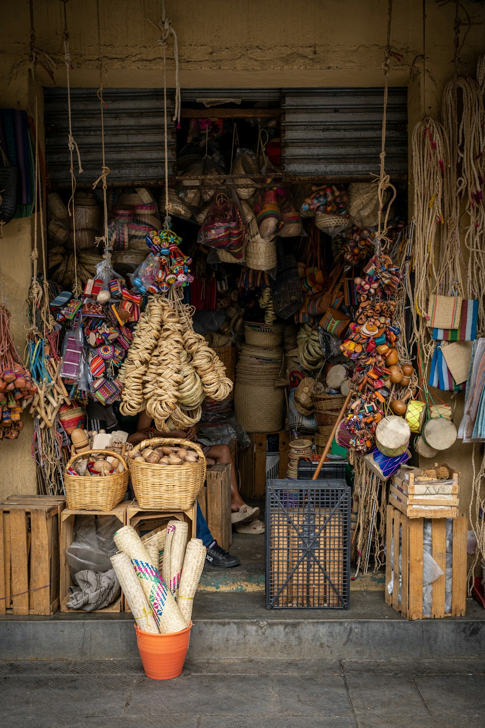 a store with baskets and other items on display