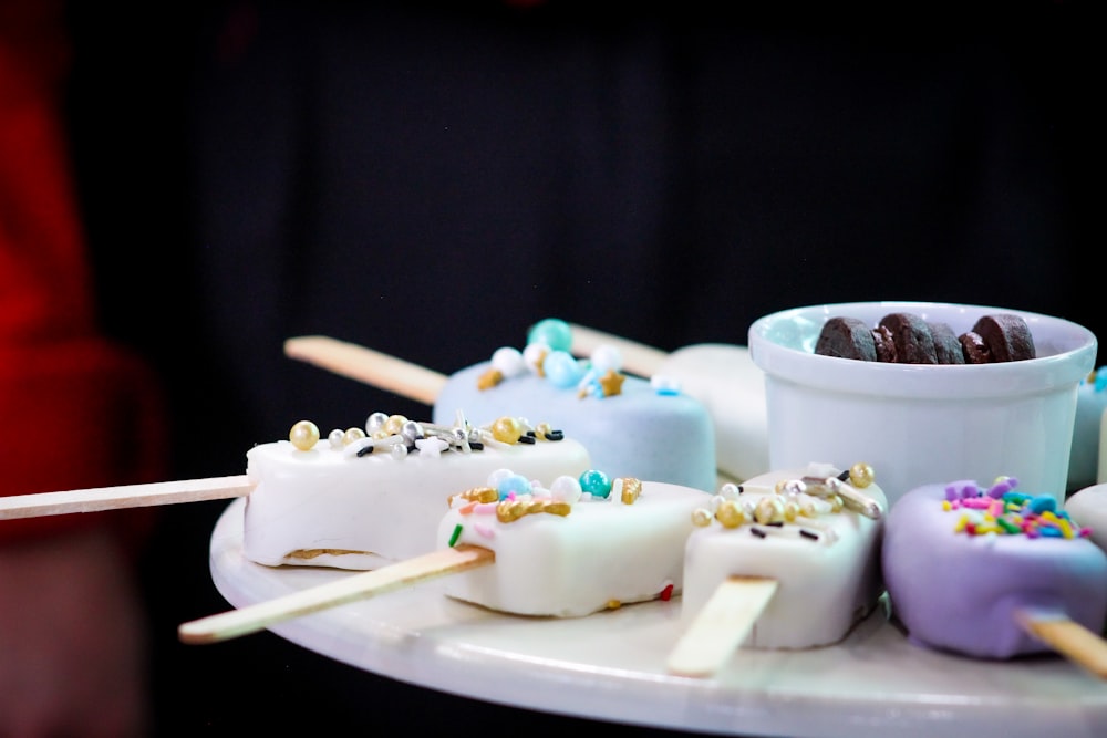 a plate with a variety of desserts on it