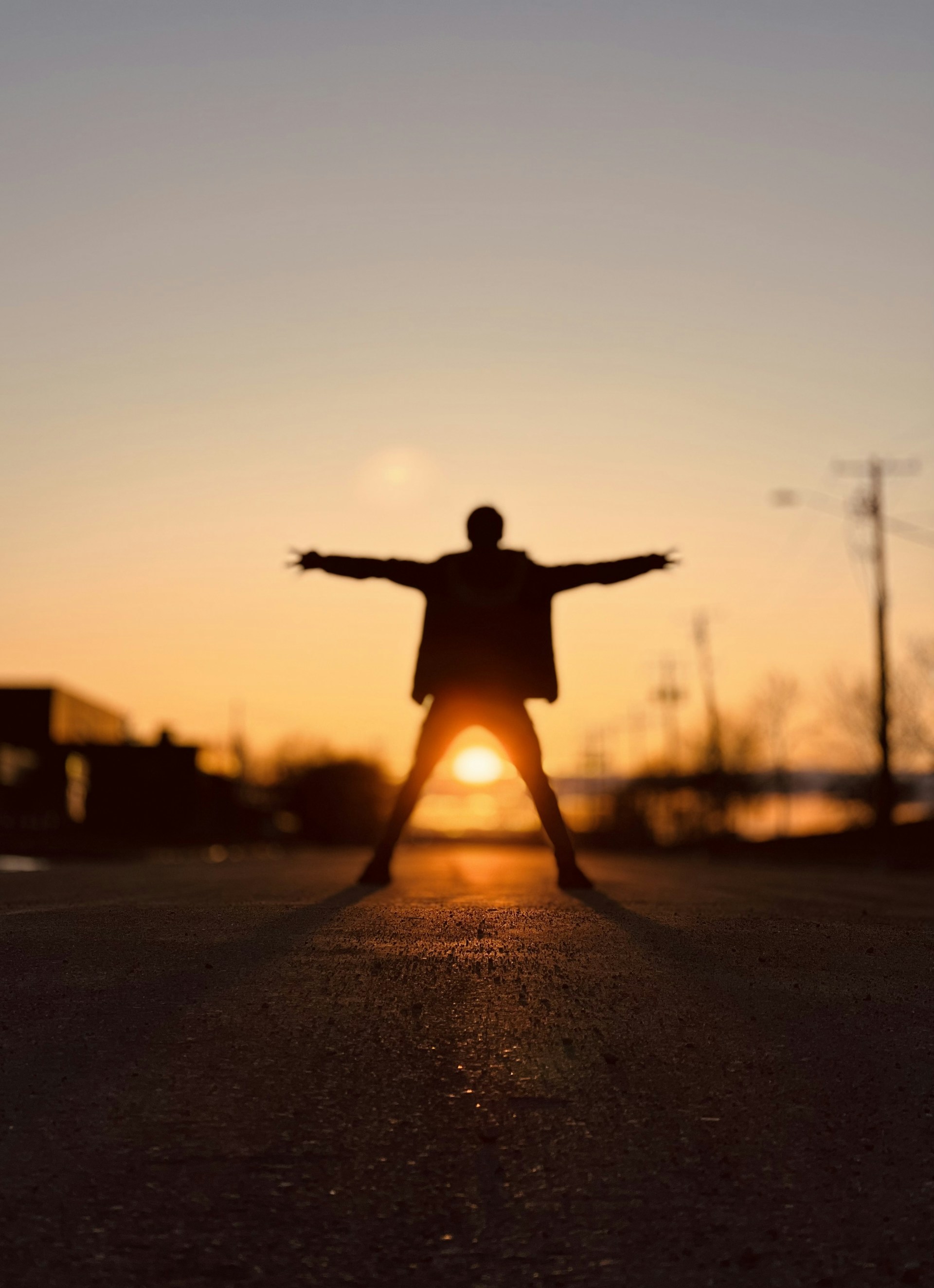 An evocative silhouette of a person standing at a crossroads at sunset, symbolizing the hard choices central to J Carter Stone's stories.