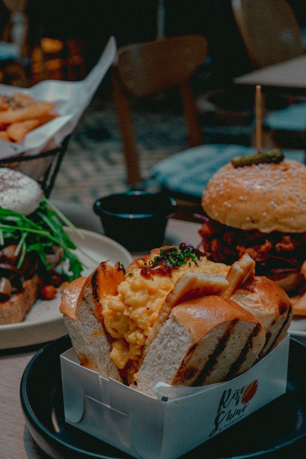 a close up of a plate of food on a table