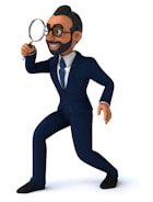 a man in a suit holding a magnifying glass
