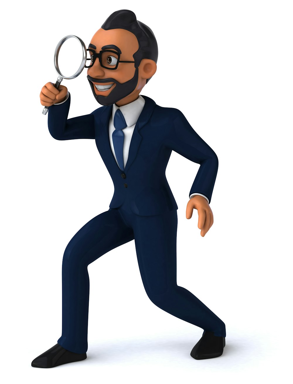a man in a suit holding a magnifying glass