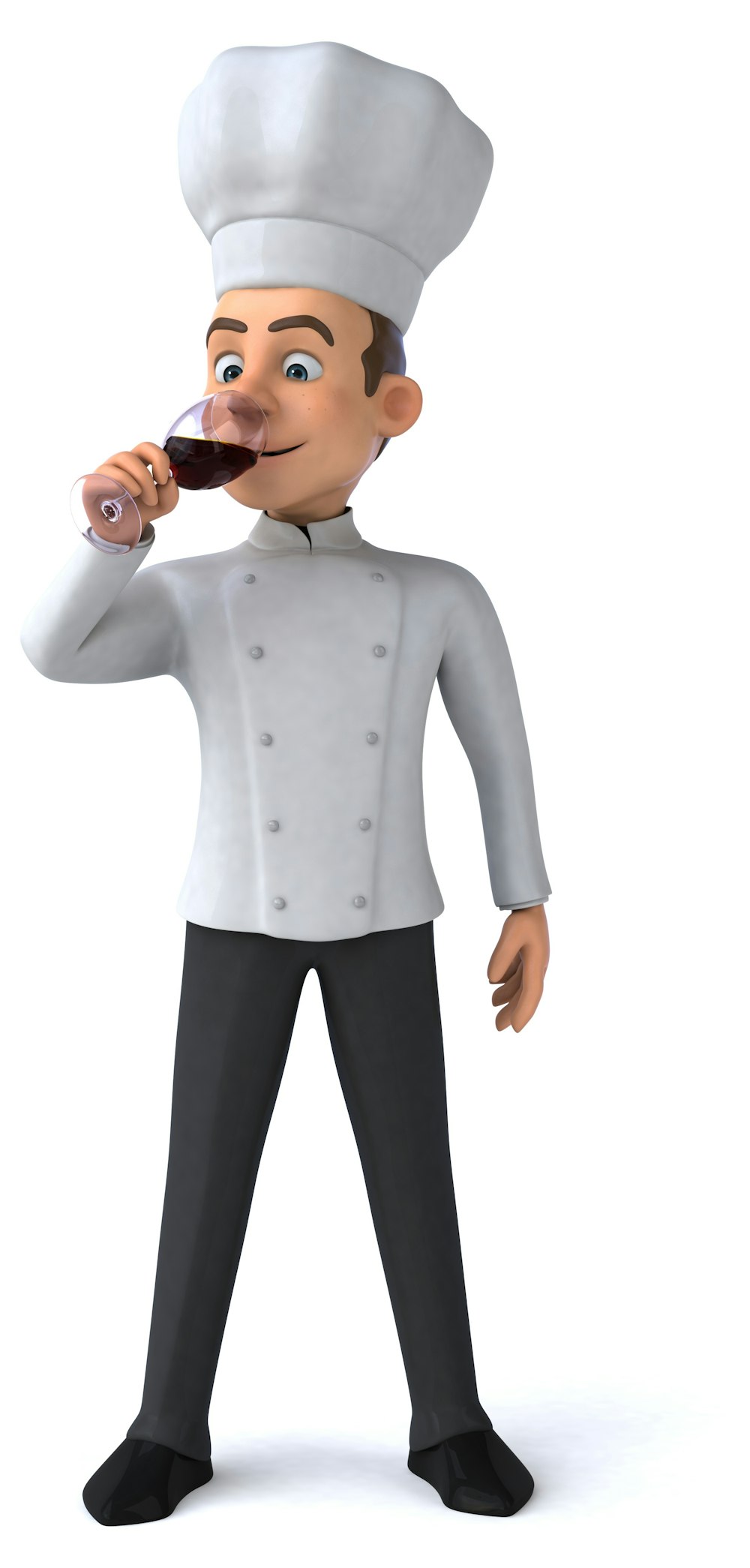 a cartoon chef holding a bottle of wine