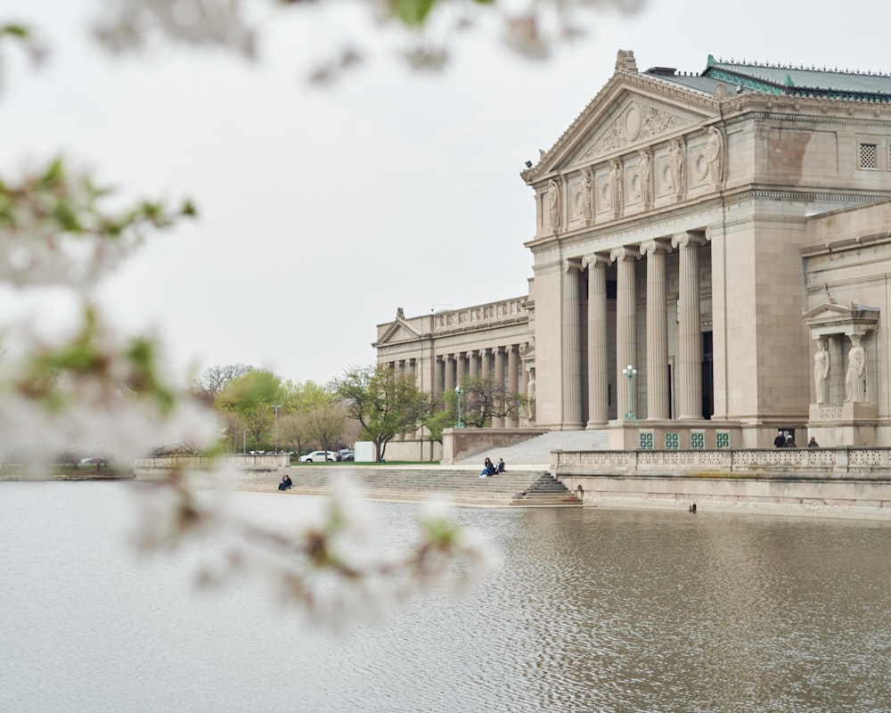 a view of a building across a body of water