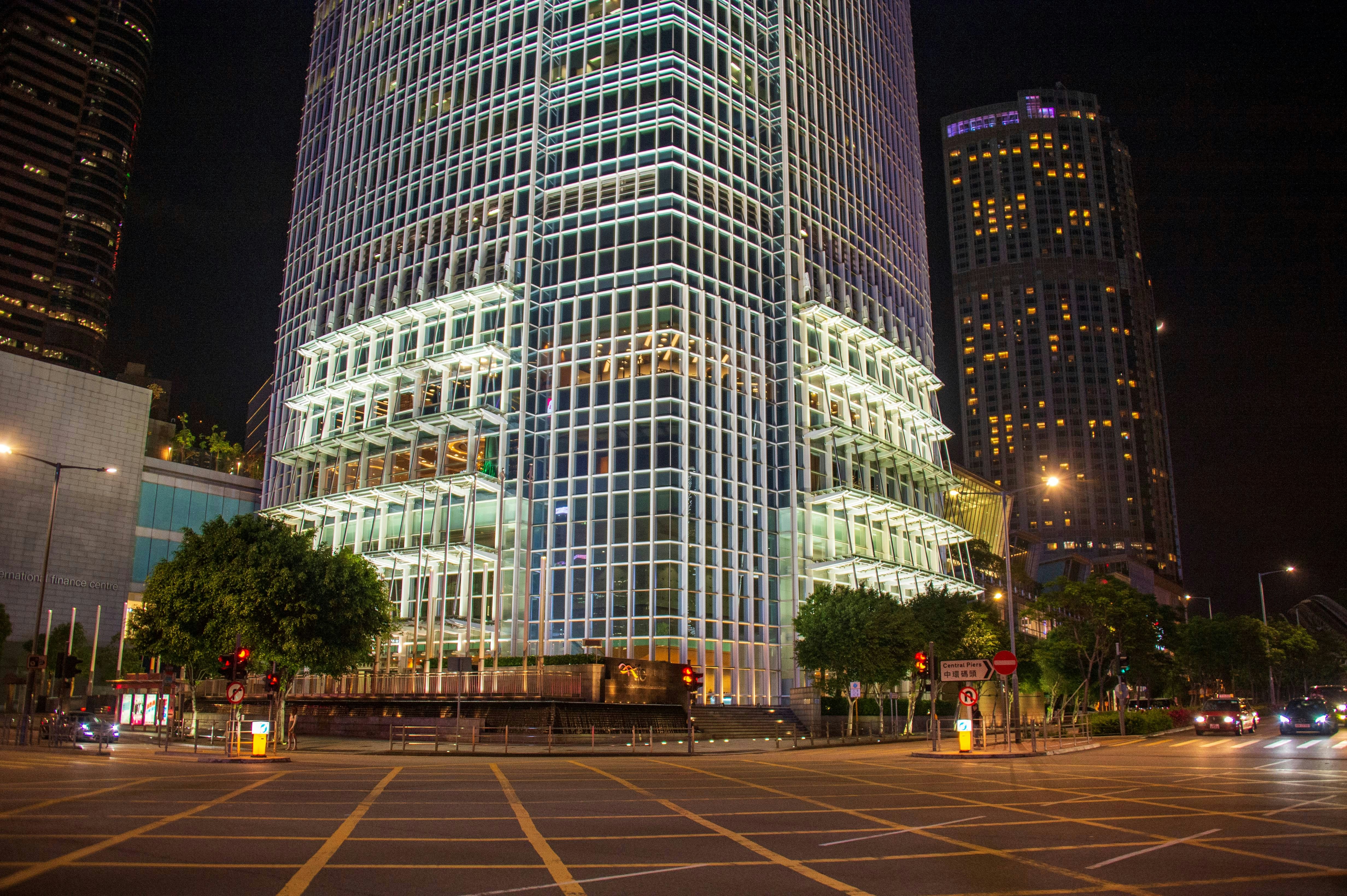 The glass facade of IFC in Hong Kong