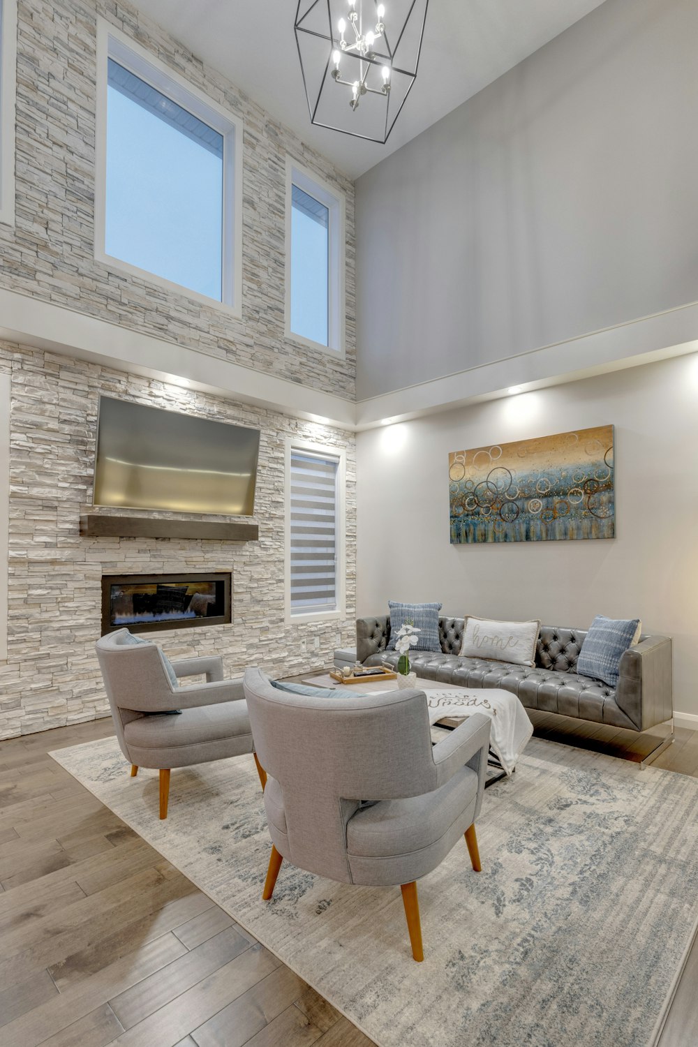 a living room filled with furniture and a fire place