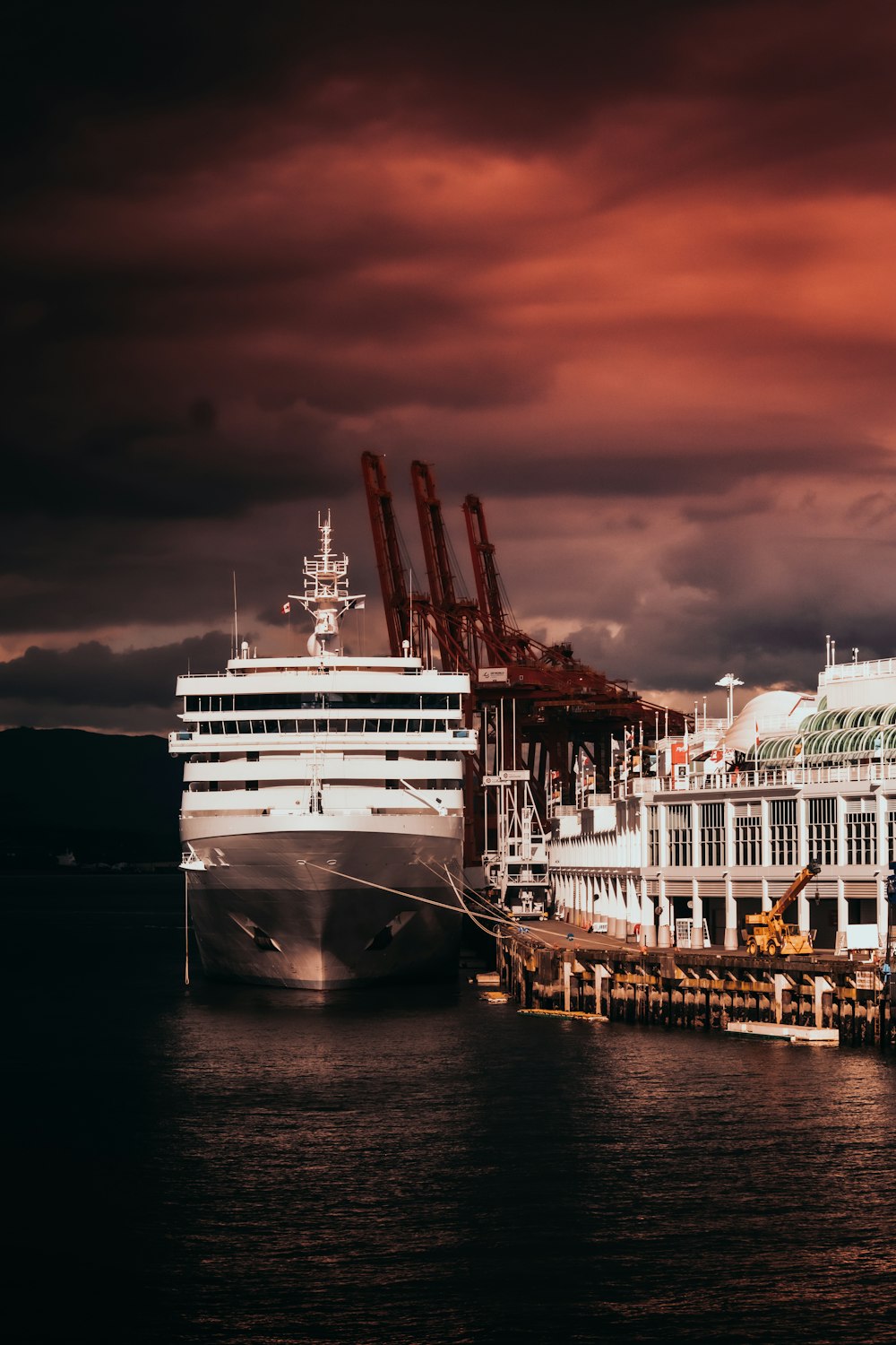 a large cruise ship docked in a harbor