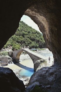 a man standing on a bridge over a river